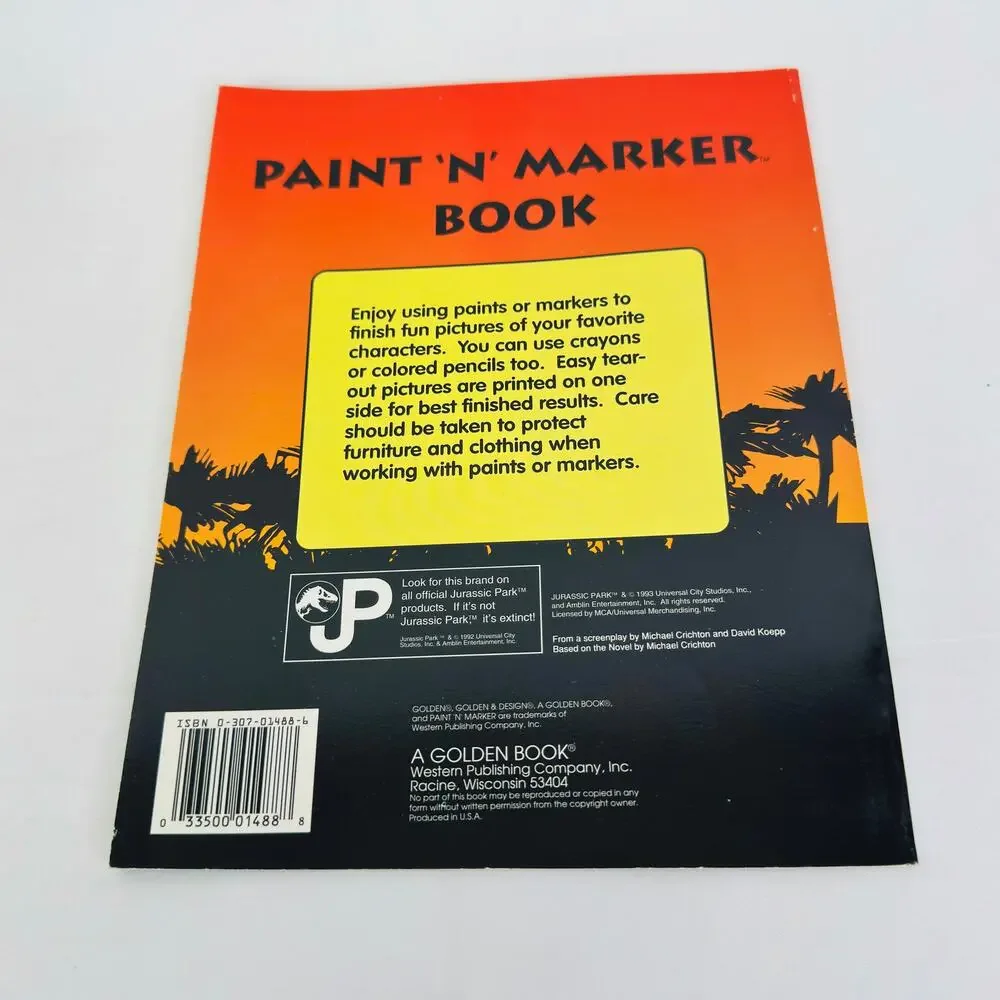Vtg 1993 Jurassic Park‎ Golden Paint 'N' Marker Book Dinosaurs Kids Art Coloring
